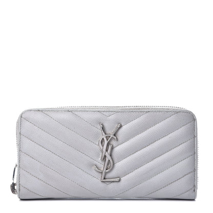 Saint Laurent Grain De Poudre Matelasse Chevron Monogram Zip Around Wallet Granite 1 of 15