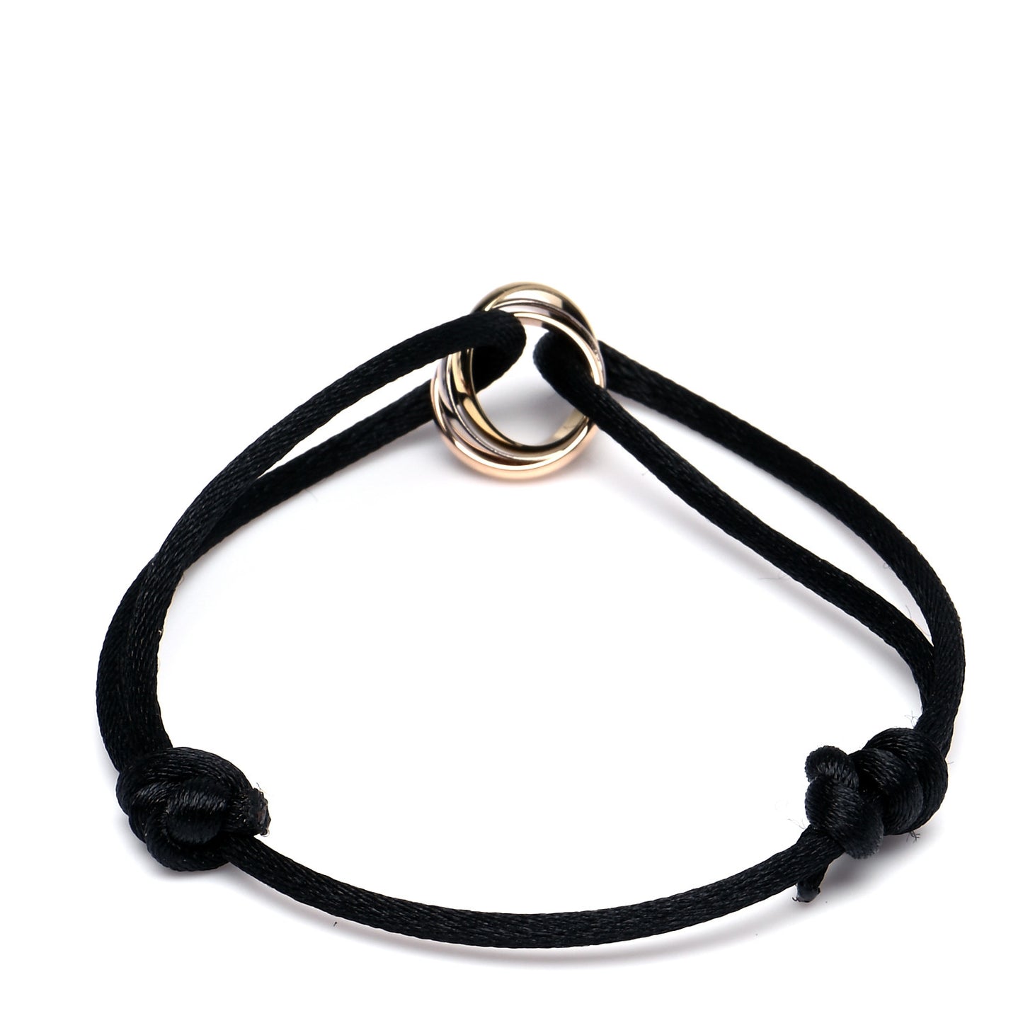 18K Pink Yellow White Gold Trinity Adjustable Cord Bracelet Black