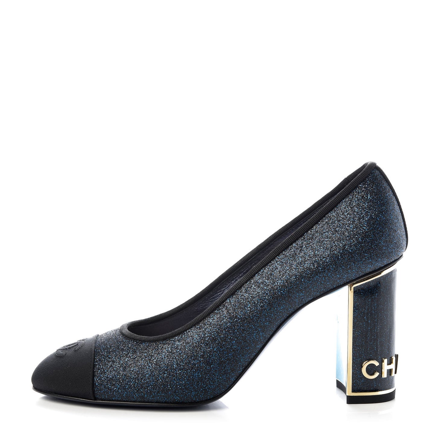Glitter Grosgrain Cap Toe Logo Pumps 39 Blue