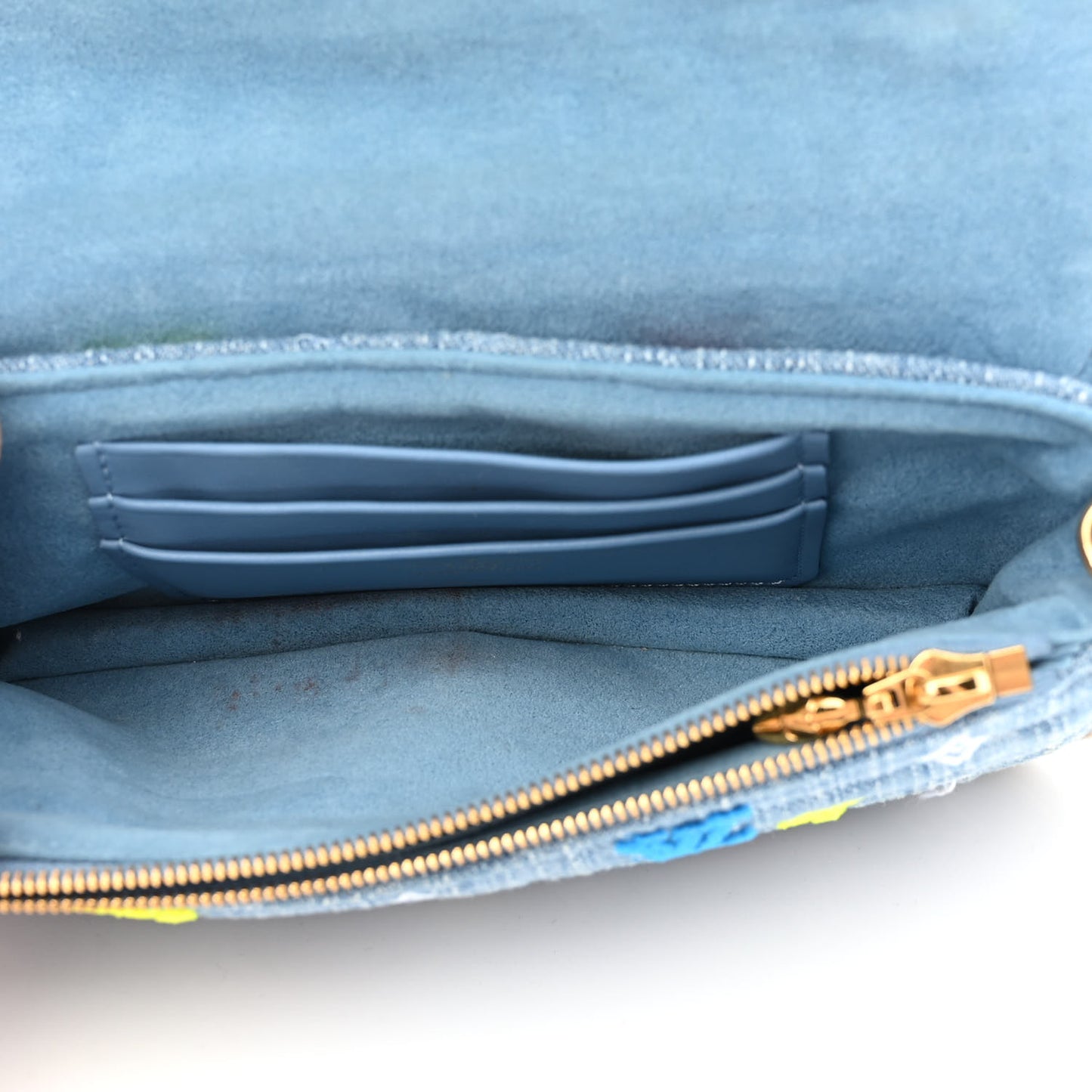 Embroidered Monogram Denim New Wave Chain Pochette Blue