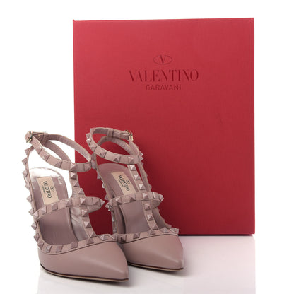 Valentino Garavani Calfskin Lacquered Monochrome Rockstud Ankle Strap 100mm Pumps 37.5 Poudre 11 of 11