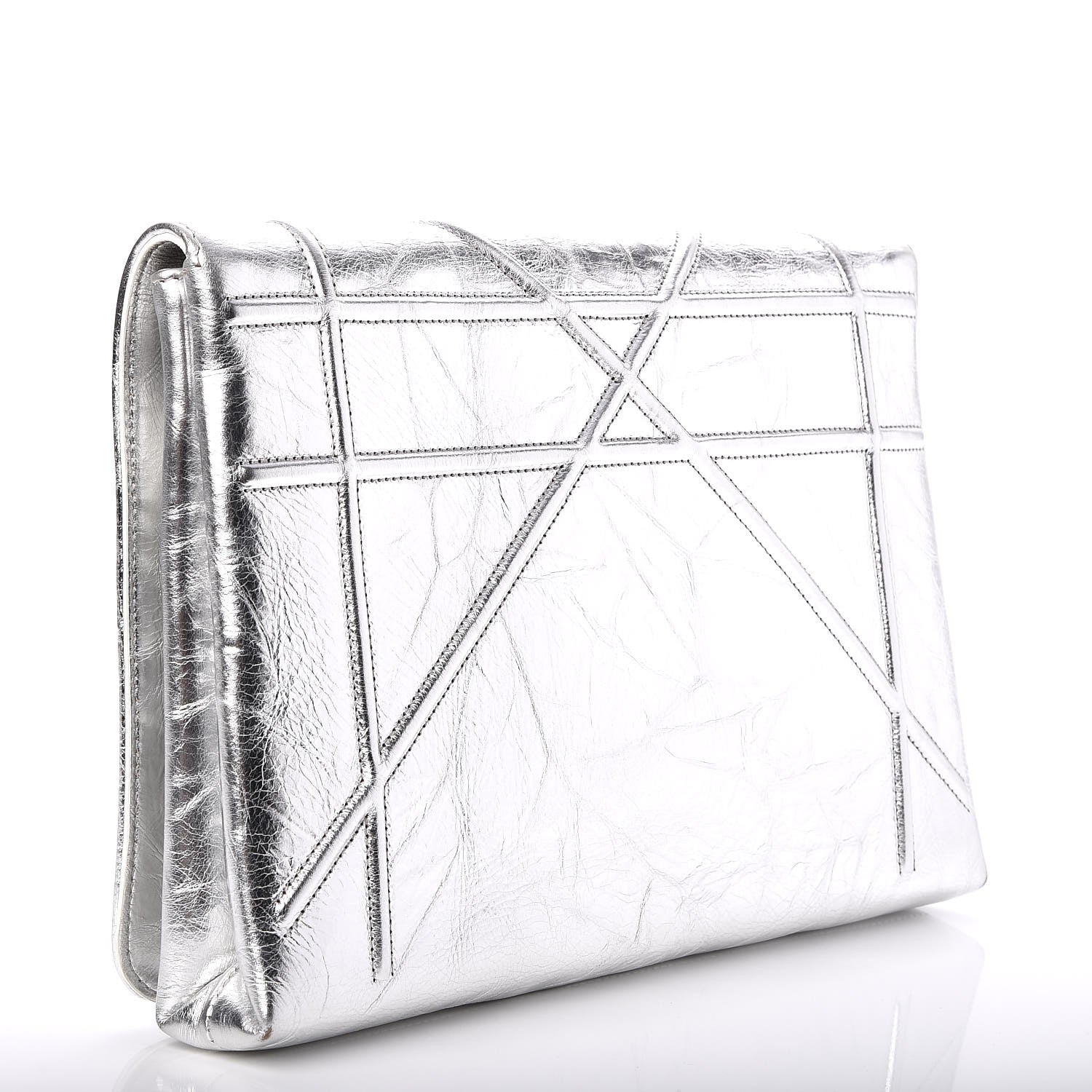 Christian Dior Metallic Calfskin Diorama Clutch Silver 3 of 9