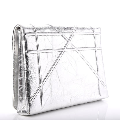 Christian Dior Metallic Calfskin Diorama Clutch Silver 3 of 9