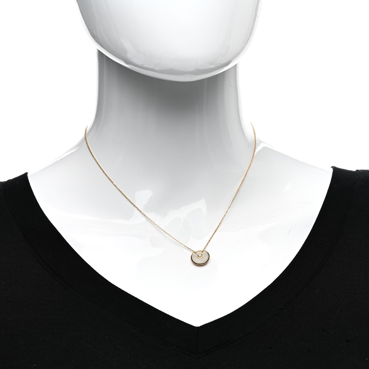 18K Yellow Gold Diamond Mother of Pearl XS Amulette de Cartier Pendant Necklace