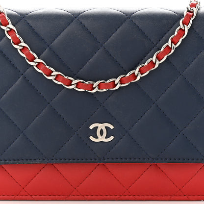 Chanel Lambskin Quilted Tri-Color Wallet On Chain WOC Red Blue 9 of 13