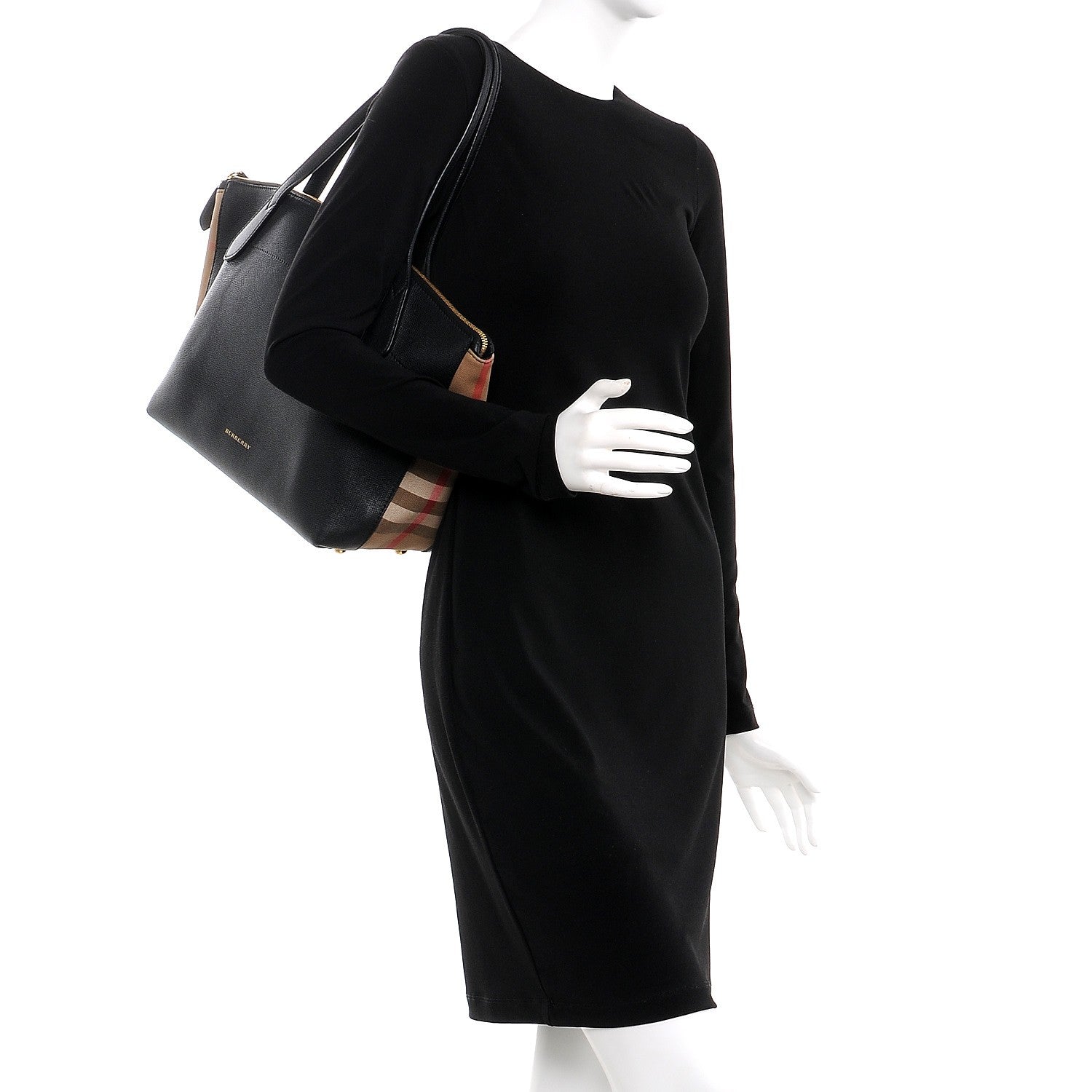 Burberry Derby Calfskin House Check Medium Welburn Tote Black 2 of 10