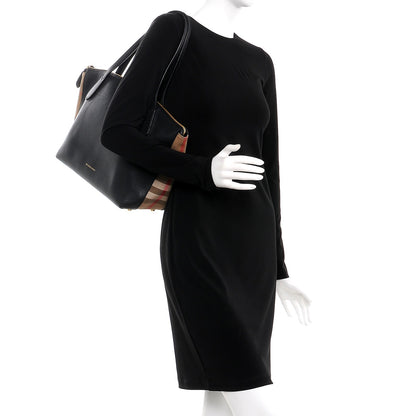 Burberry Derby Calfskin House Check Medium Welburn Tote Black 2 of 10