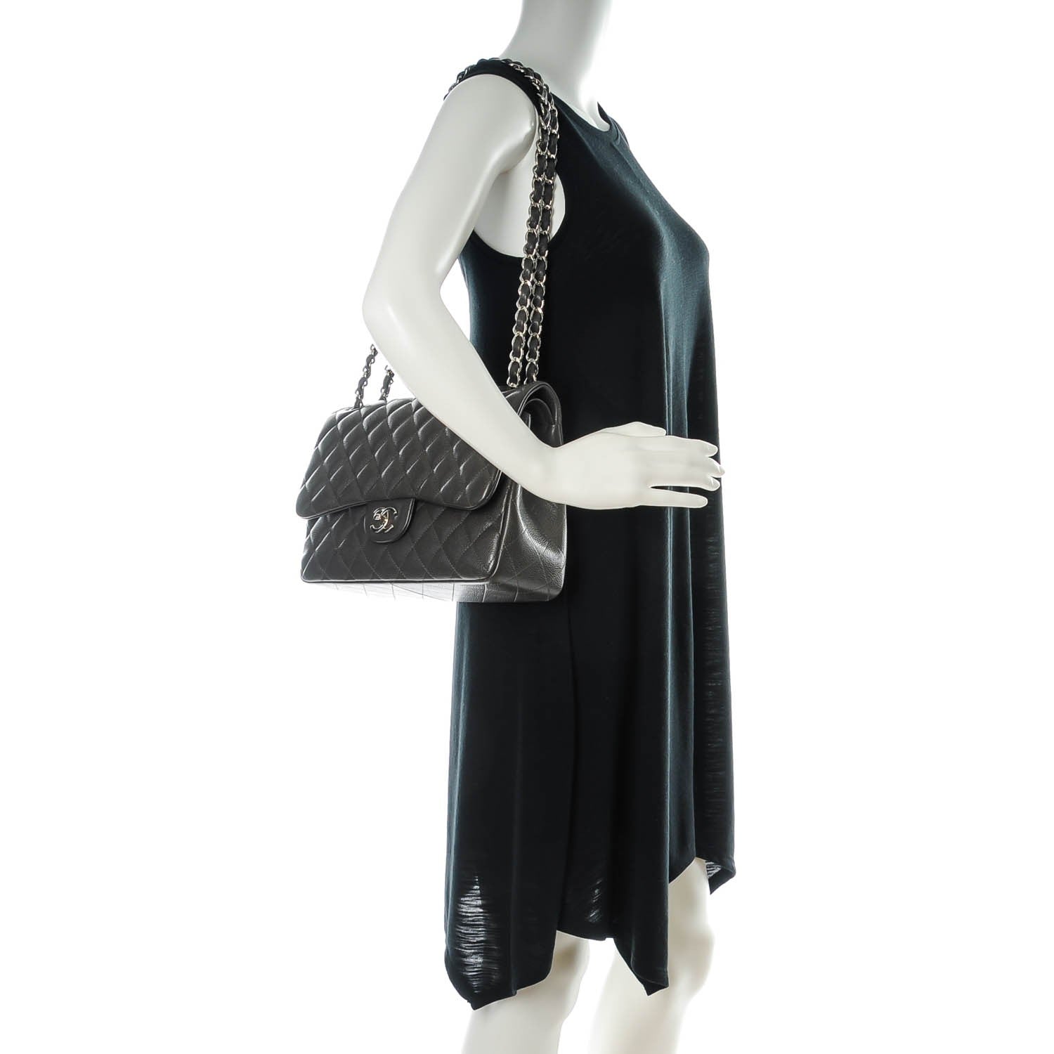 Chanel Caviar Quilted Jumbo Double Flap Dark Grey 2 of 8