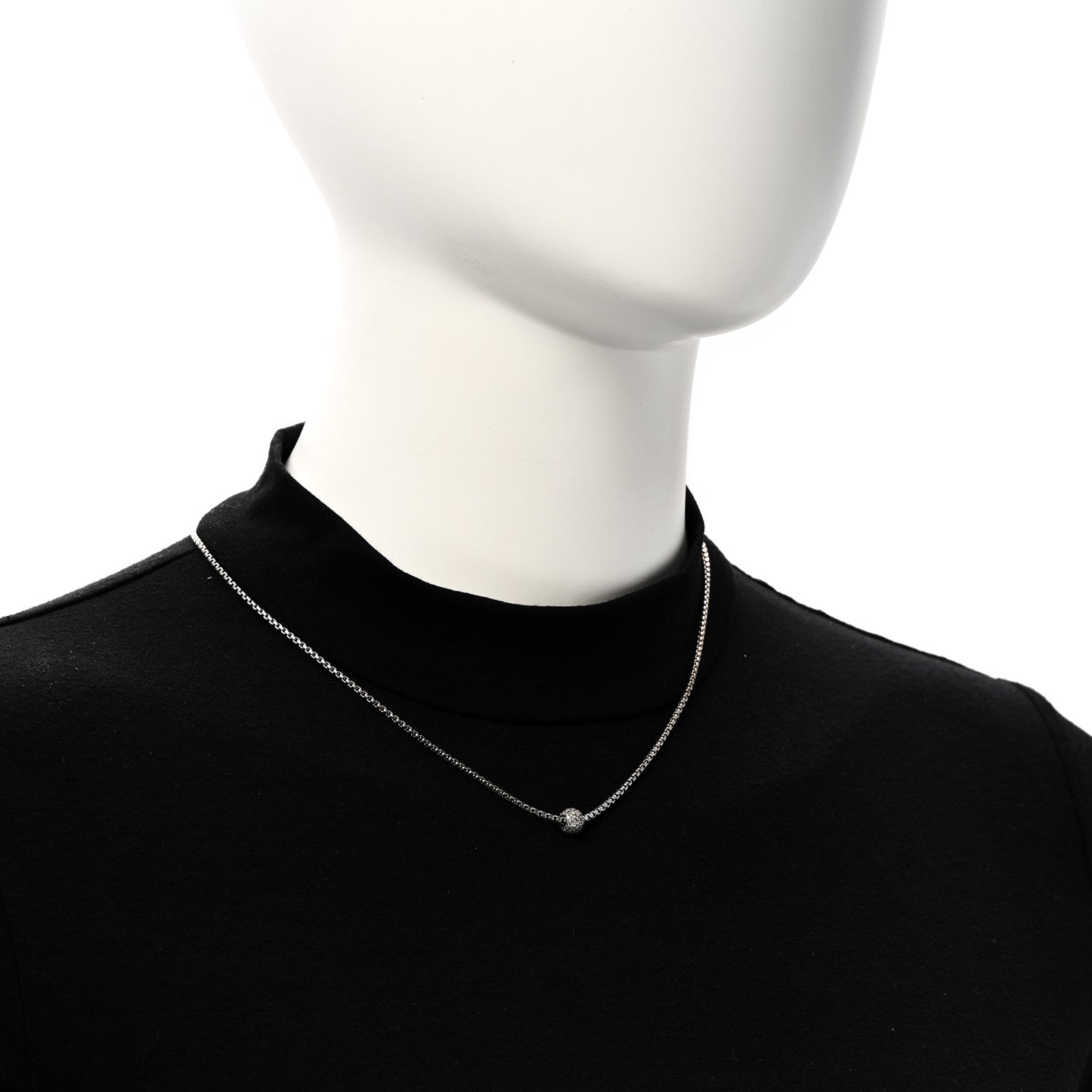 Sterling Silver Diamond Pave Ball Pendant Necklace