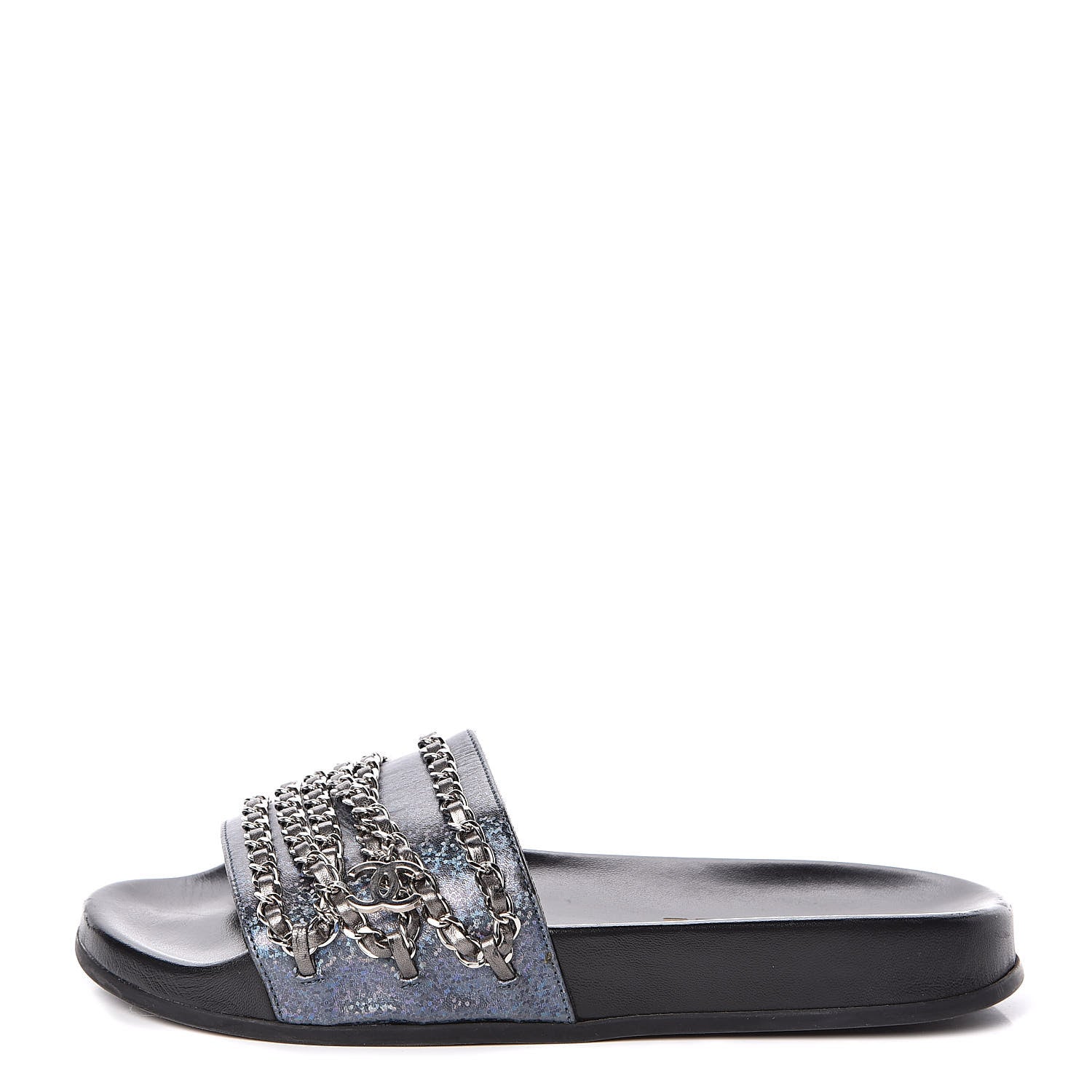 Chanel Lambskin Chain Flat Sandals 37 Dark Blue 1 of 11