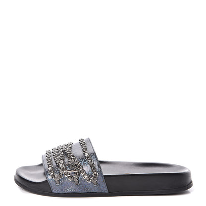 Chanel Lambskin Chain Flat Sandals 37 Dark Blue 1 of 11