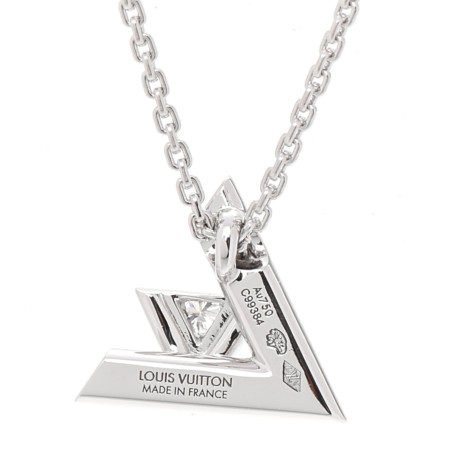 Louis Vuitton 18K White Gold Diamond Small LV Volt One Pendant Necklace 4 of 6