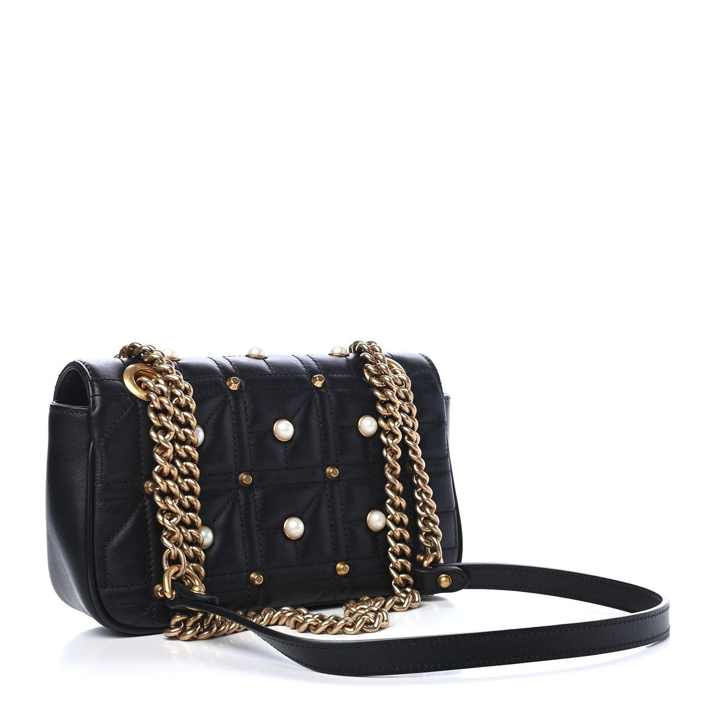 Calfskin Matelasse Studded Mini Pearly GG Marmont Shoulder Bag Black