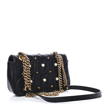 Gucci Calfskin Matelasse Studded Mini Pearly GG Marmont Shoulder Bag Black 3 of 11