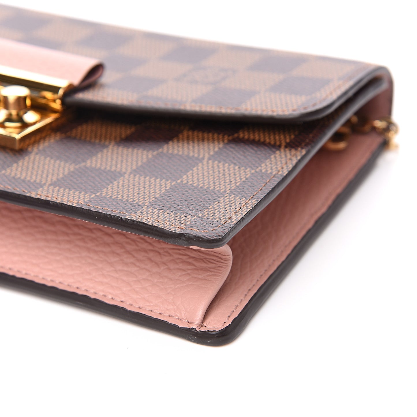 Damier Ebene Croisette Chain Wallet Magnolia