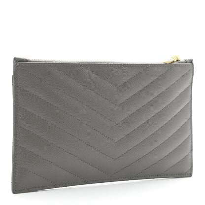 Saint Laurent Grain De Poudre Chevron Monogram Bill Pouch Fog 3 of 9
