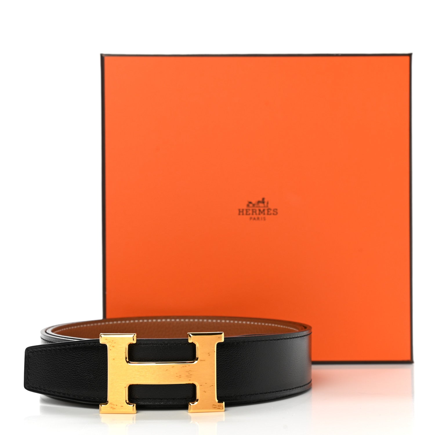Hermes Box Togo 32mm H Belt 90 Black Gold 7 of 7