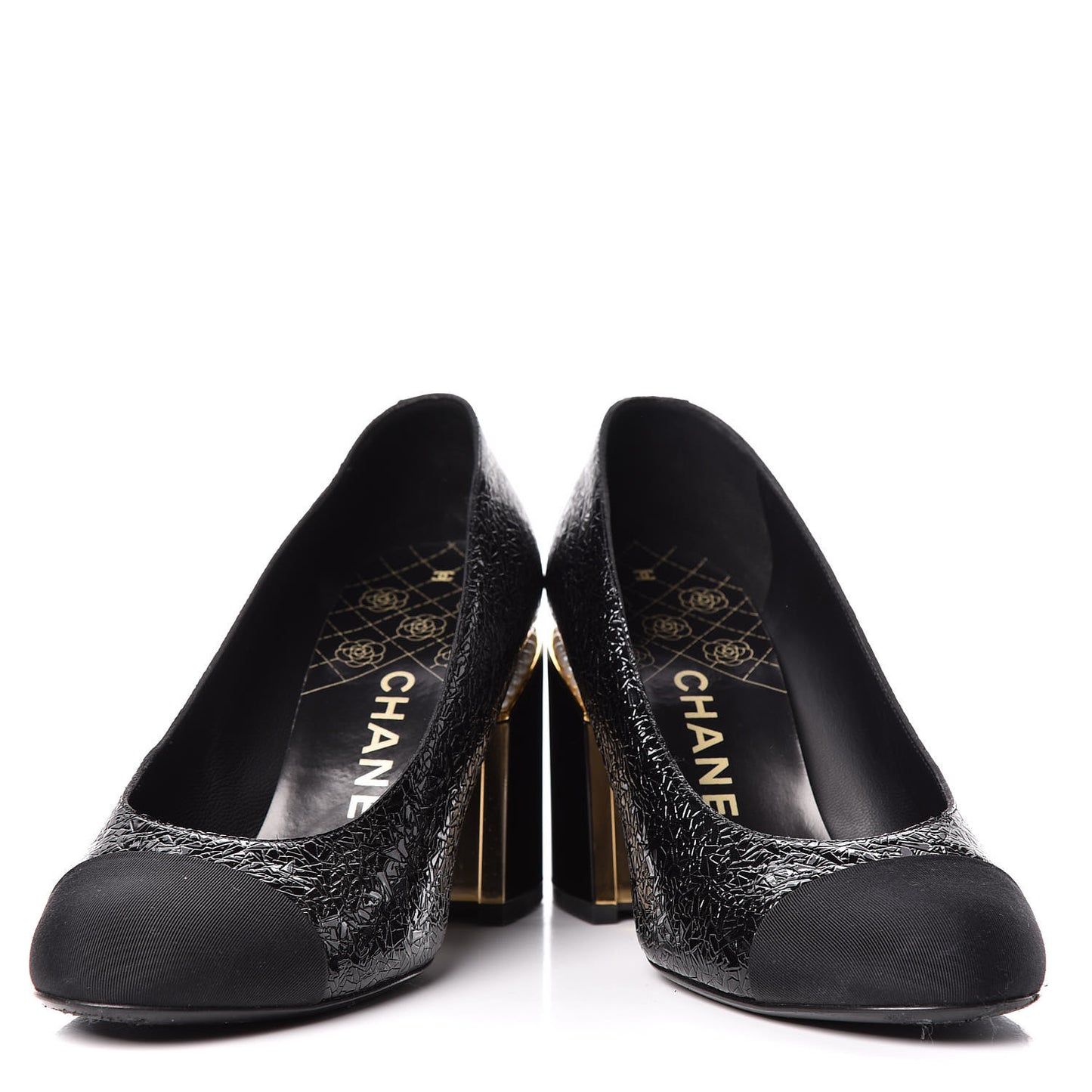 Fantasy Patent Calfskin Grosgrain Cap Toe Pumps 38 Black