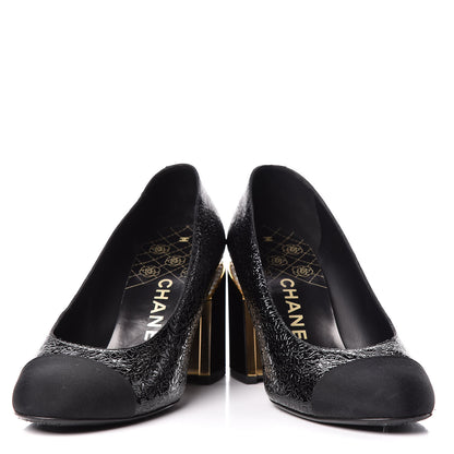 Chanel Fantasy Patent Calfskin Grosgrain Cap Toe Pumps 38 Black 6 of 12