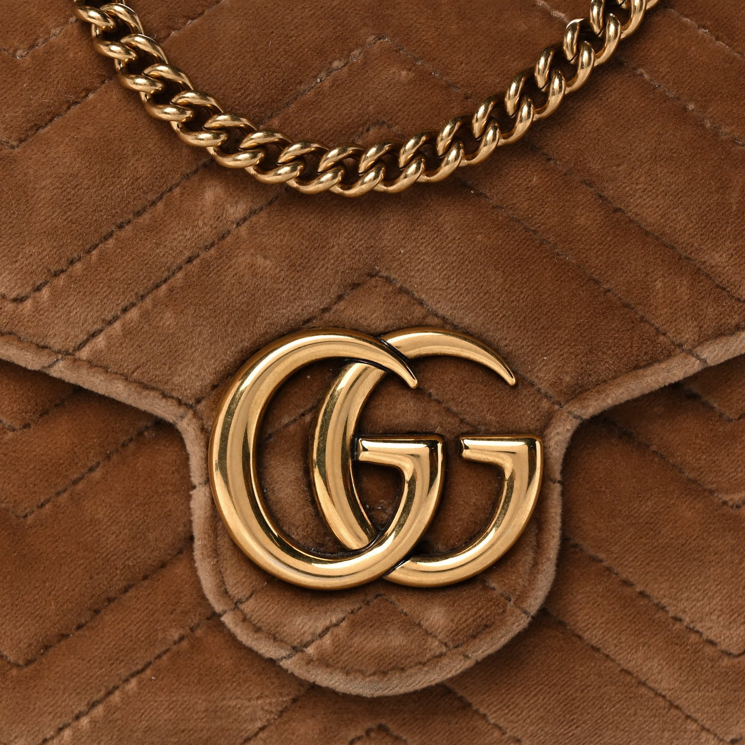 Gucci Velvet Matelasse GG Marmont Chain Wallet Taupe 14 of 23