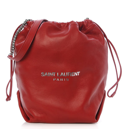 Saint Laurent Lambskin Teddy Drawstring Bag Eros Red 1 of 8