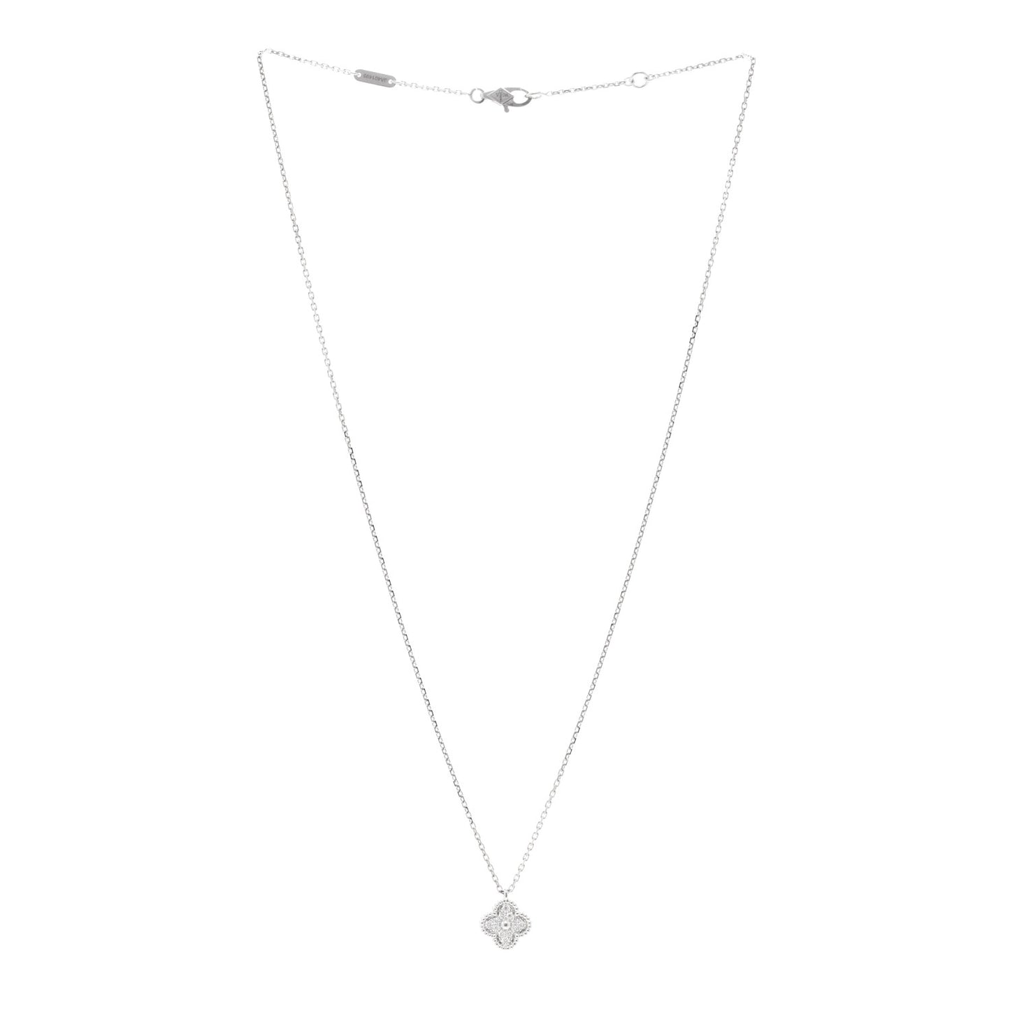 18K White Gold Diamond Sweet Alhambra Pendant Necklace