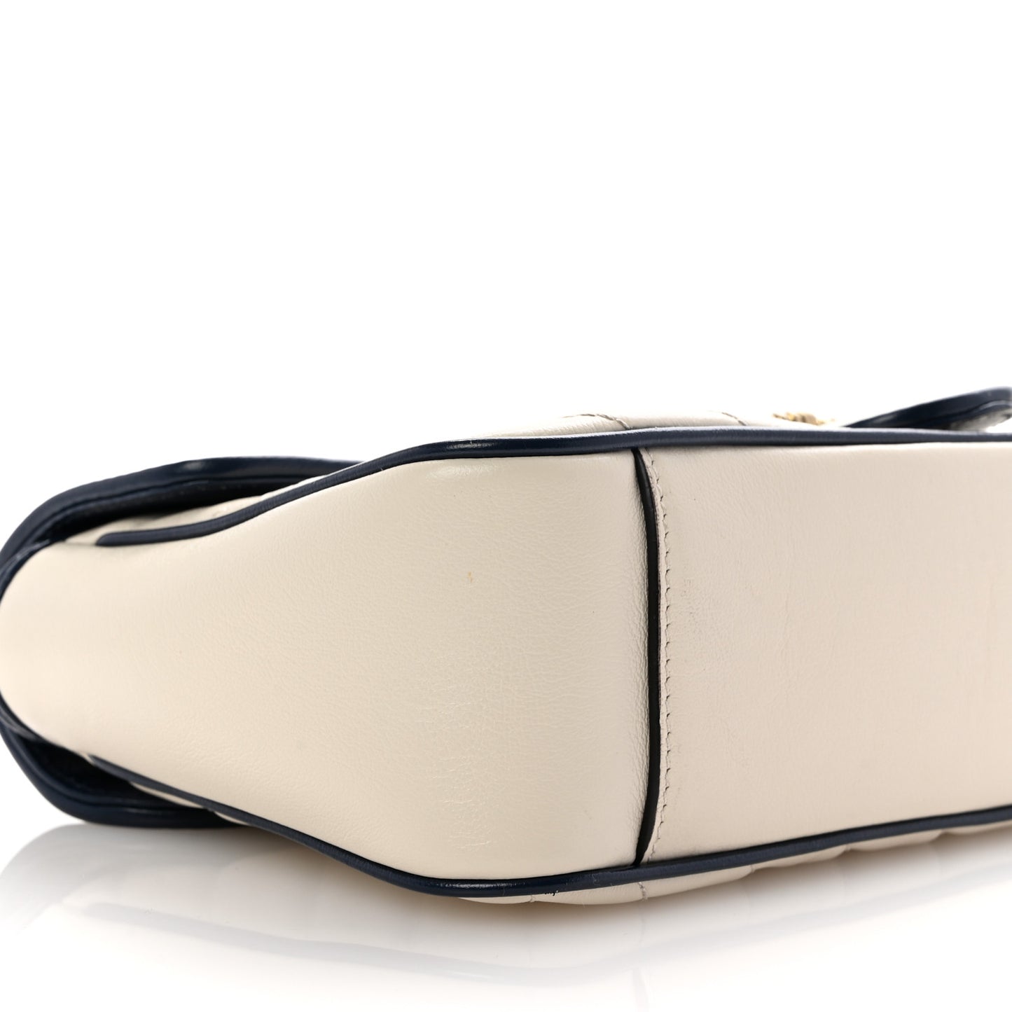 Vintage Effect Calfskin Matelasse Diagonal Small Torchon GG Marmont Shoulder Bag Mystic White Blue Agata