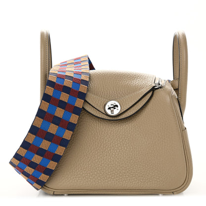 Hermes Taurillon Clemence Maxi Quadrille Mini Lindy 20 Trench Bleu Billard Biscuit 1 of 9