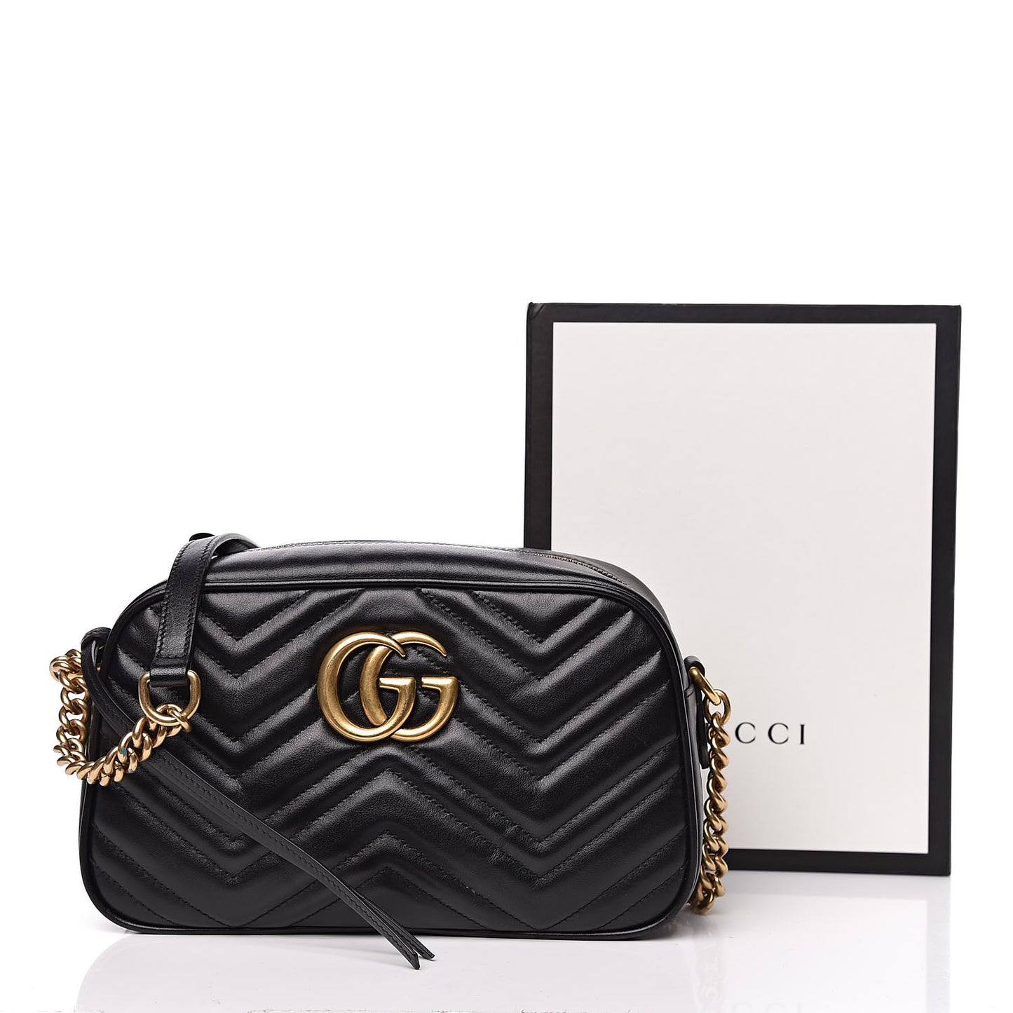 Calfskin Matelasse Small GG Marmont Chain Shoulder Bag Black