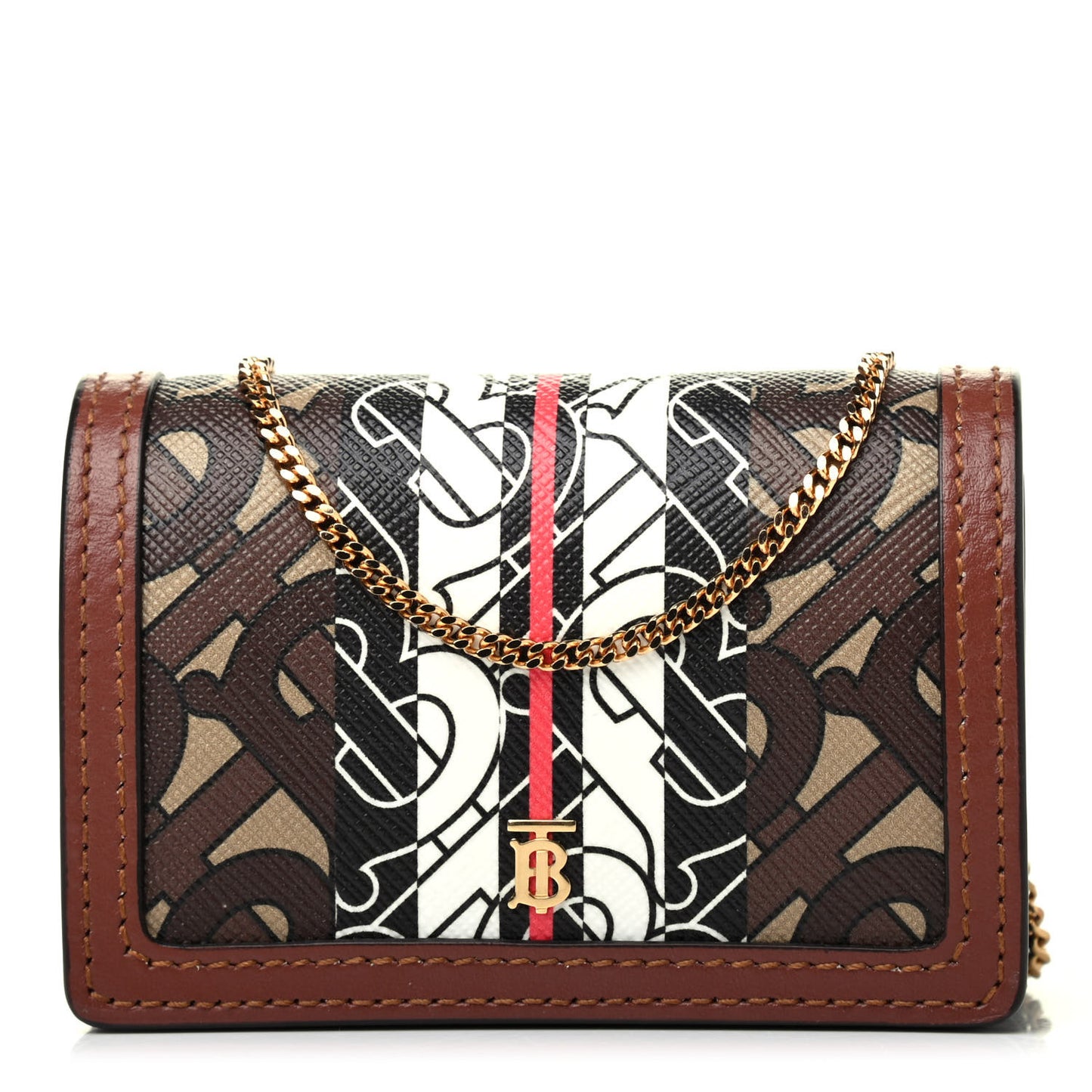 E-Canvas Monogram Stripe Jessie Chain Card Case Bridle Brown