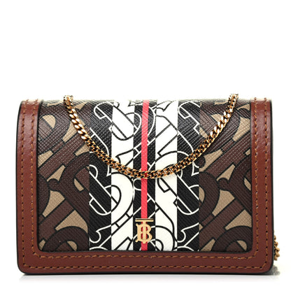 Burberry E-Canvas Monogram Stripe Jessie Chain Card Case Bridle Brown 1 of 4