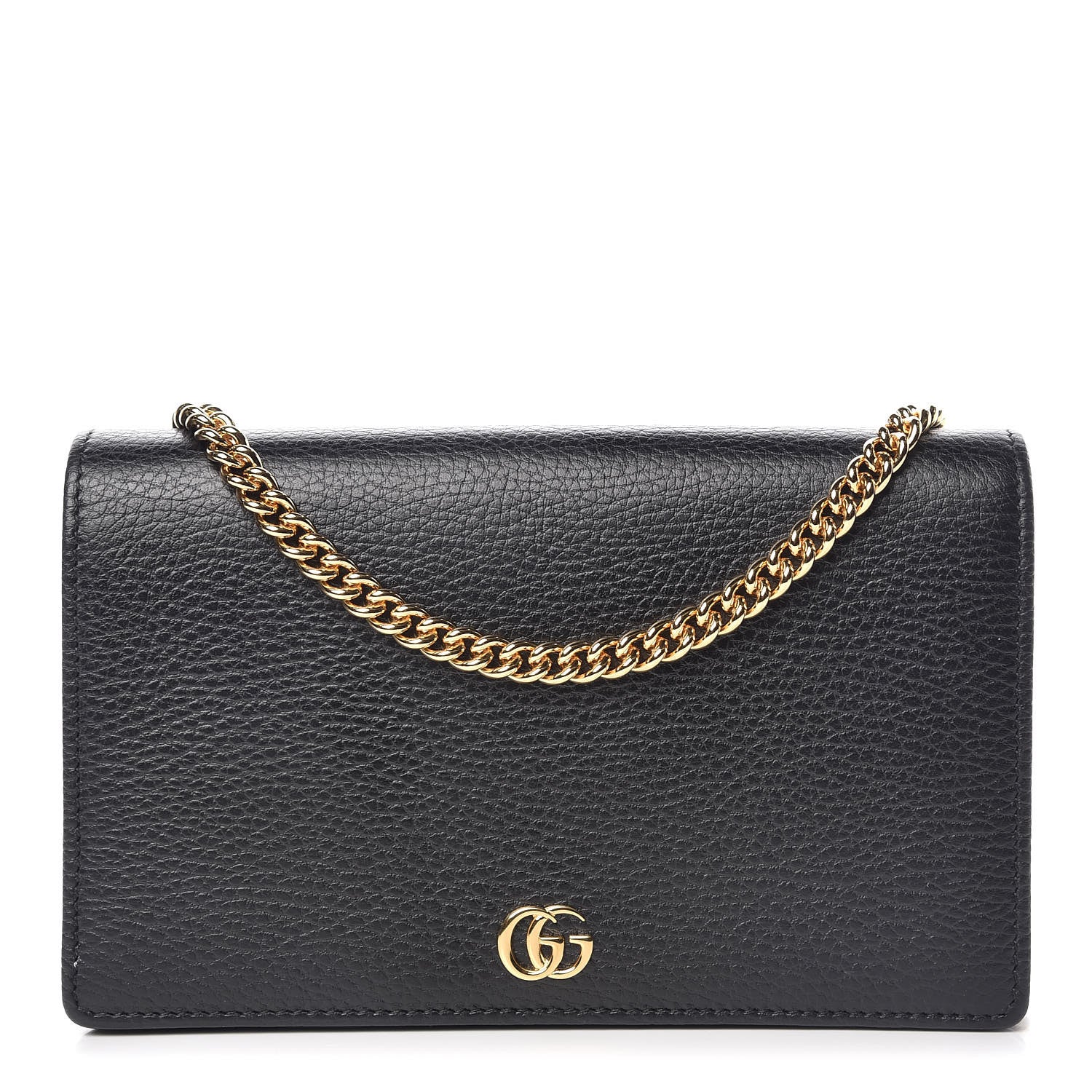 Gucci Dollar Calfskin Mini GG Marmont Chain Wallet Black 1 of 9