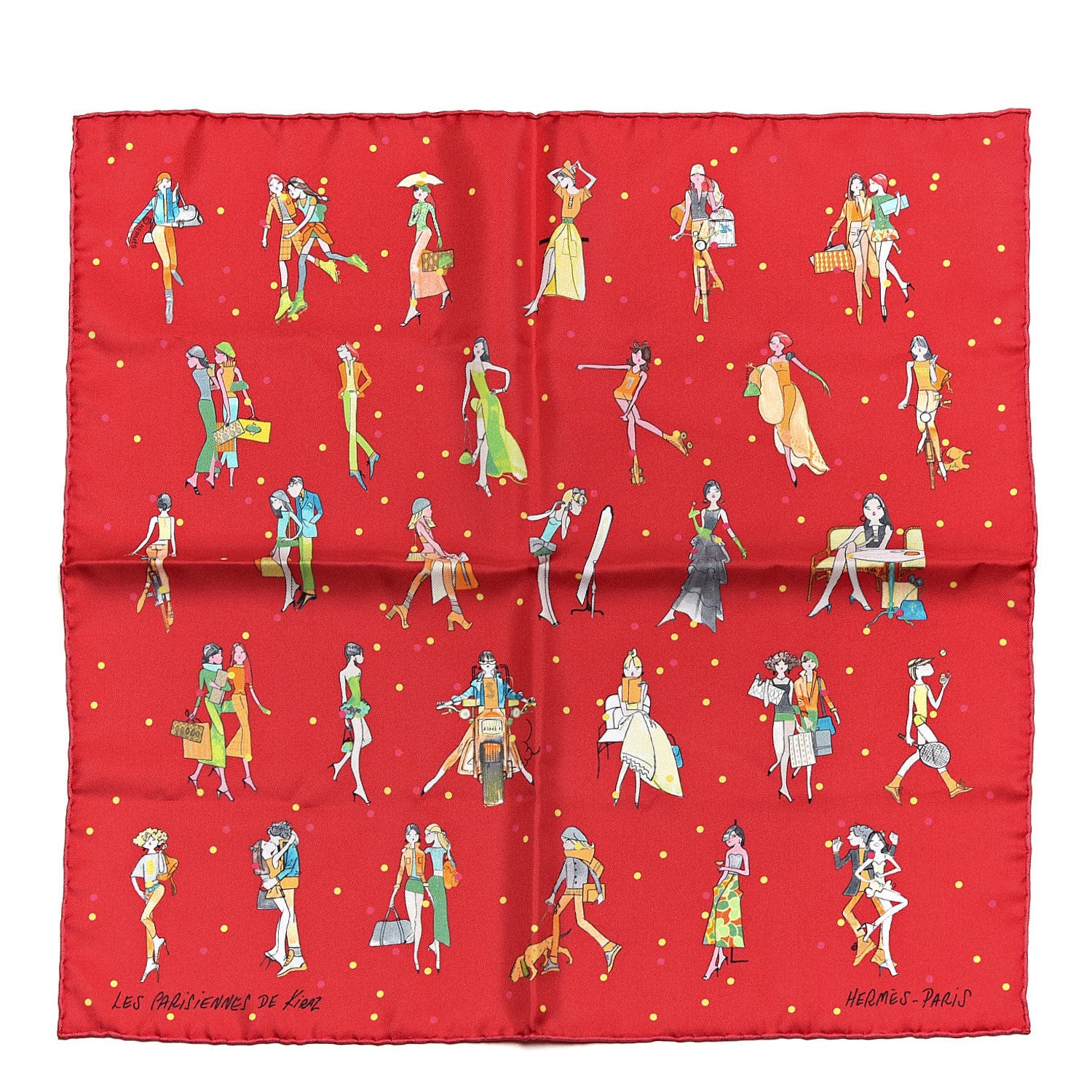 Hermes Silk Les Parisiennes De Kiraz Pocket Square 1 of 4