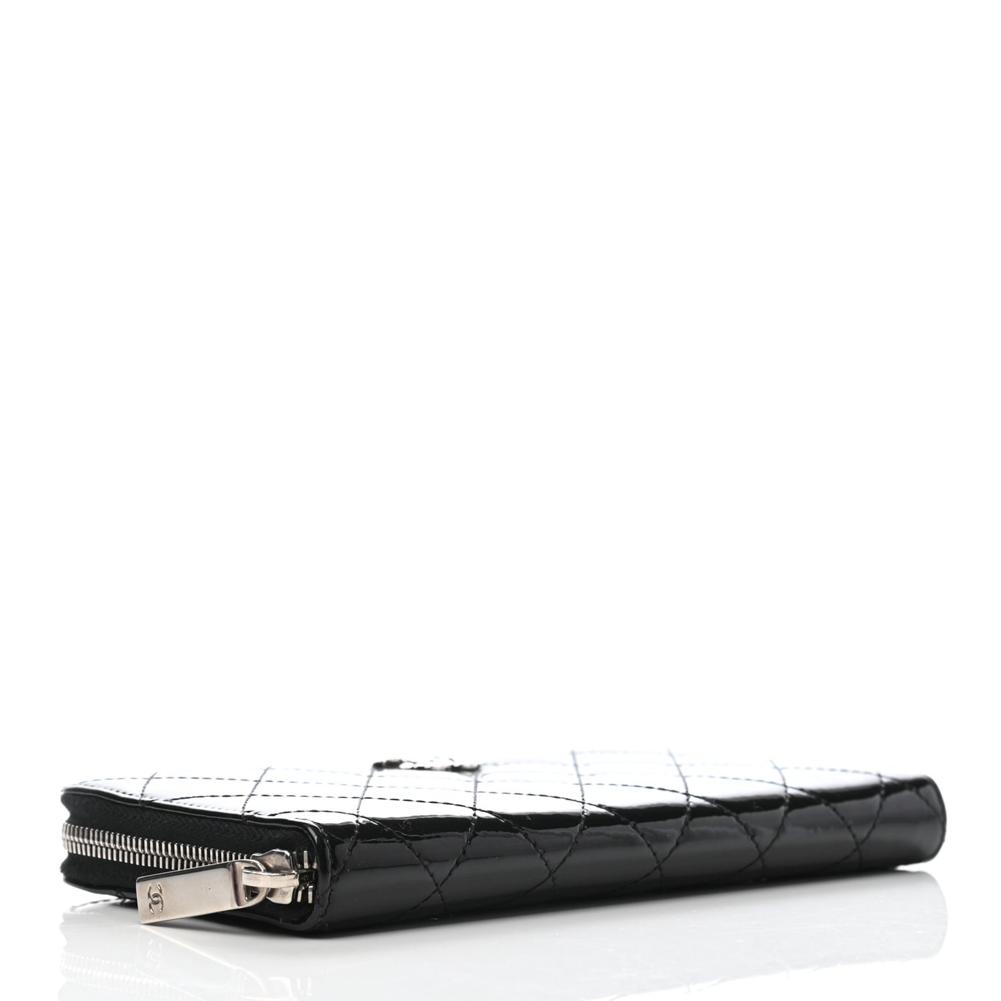 Patent Quilted Brilliant Zip Around Wallet Black