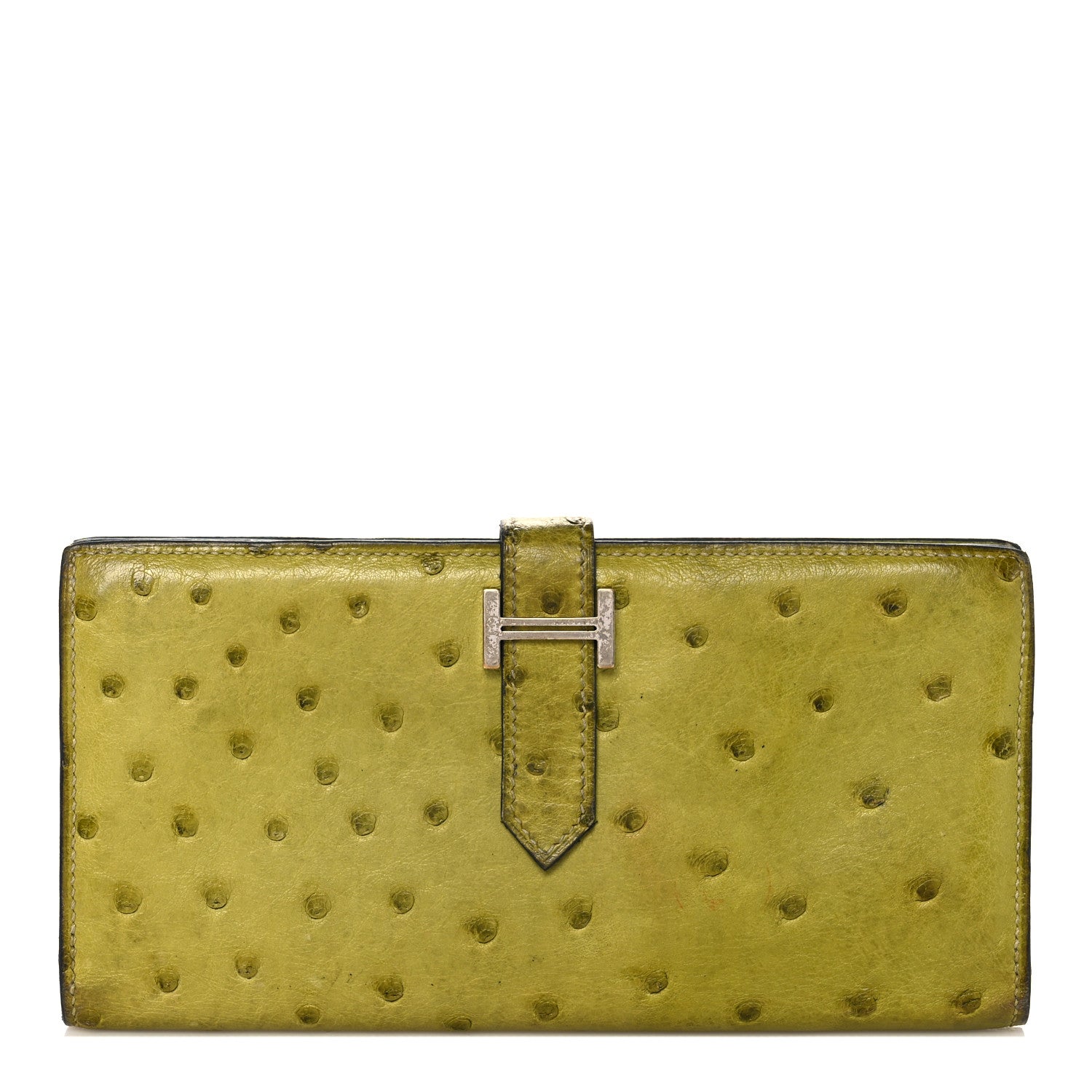 Hermes Ostrich Bearn Gusset Wallet Vert Anis 1 of 19