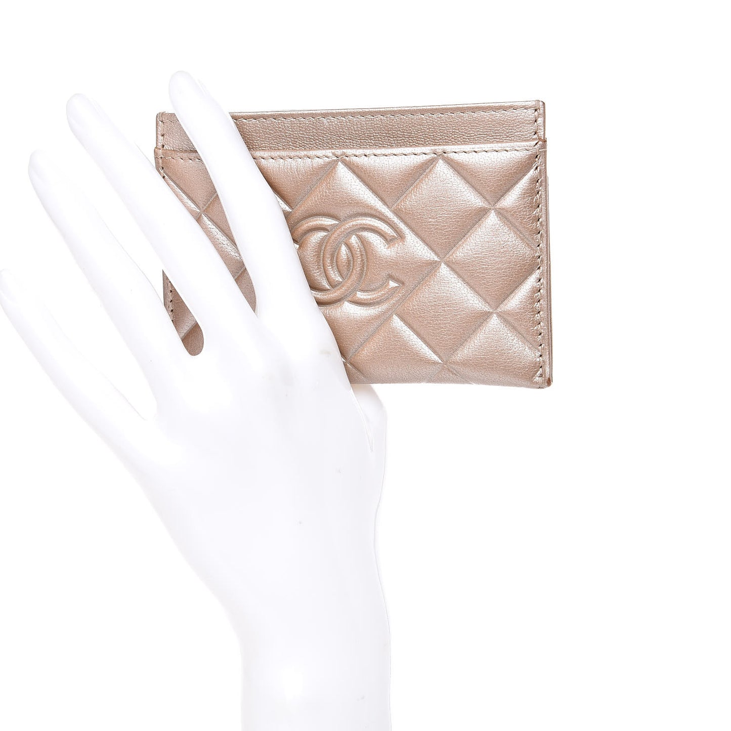 Metallic Lambskin Quilted Diamond CC Card Holder Beige