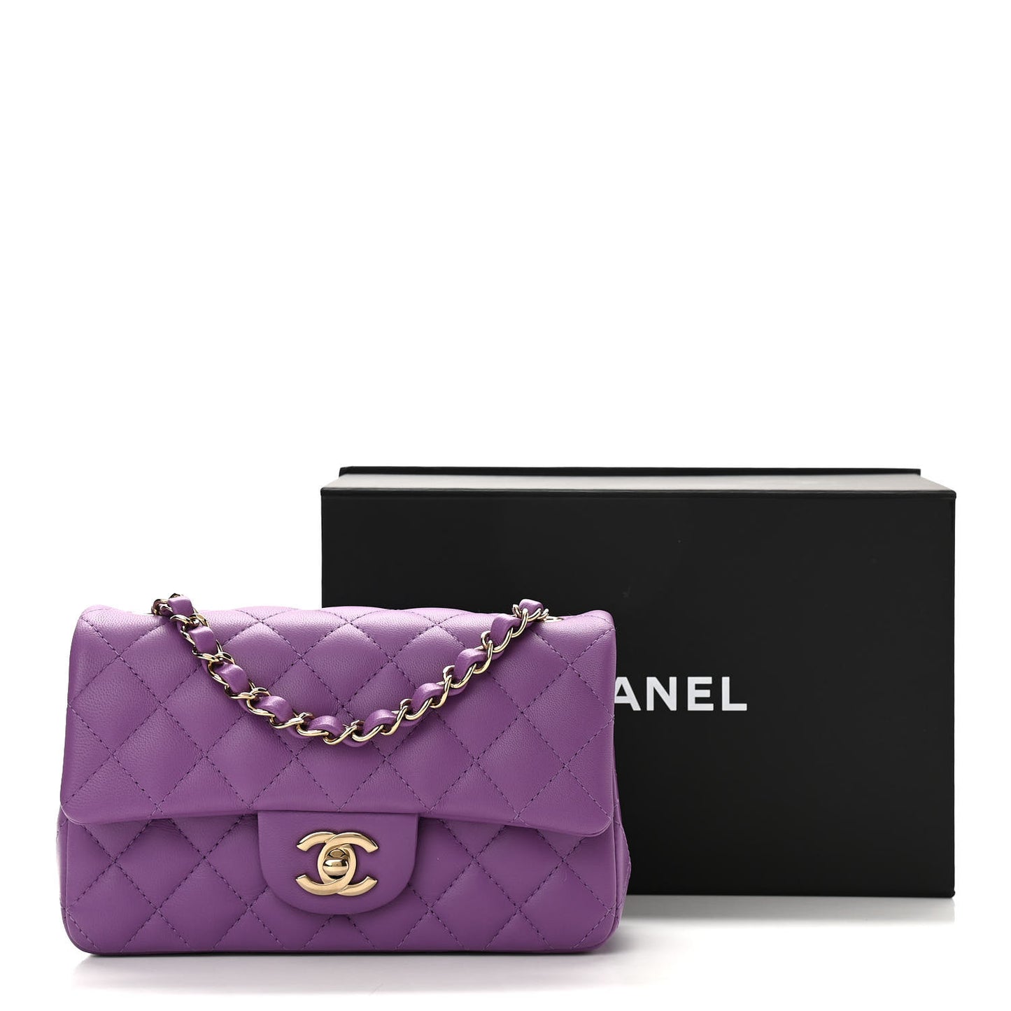 Lambskin Quilted Mini Rectangular Flap Purple