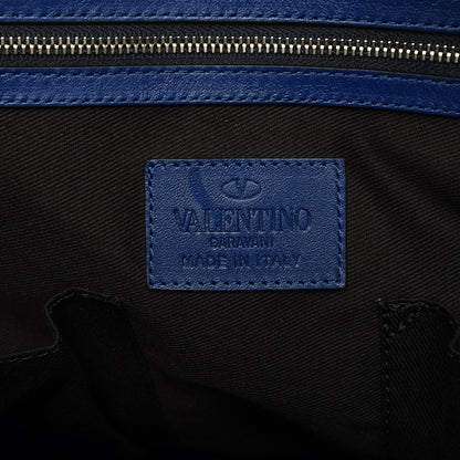 Valentino Garavani Mens Calfskin Rockstud Striped Holdall Duffle Navy 7 of 13