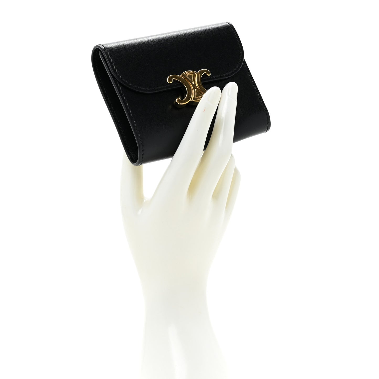 Shiny Calfskin Small Triomphe Wallet Black
