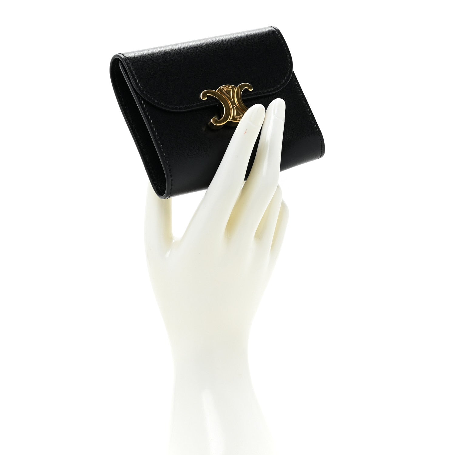 Celine Shiny Calfskin Small Triomphe Wallet Black 2 of 12