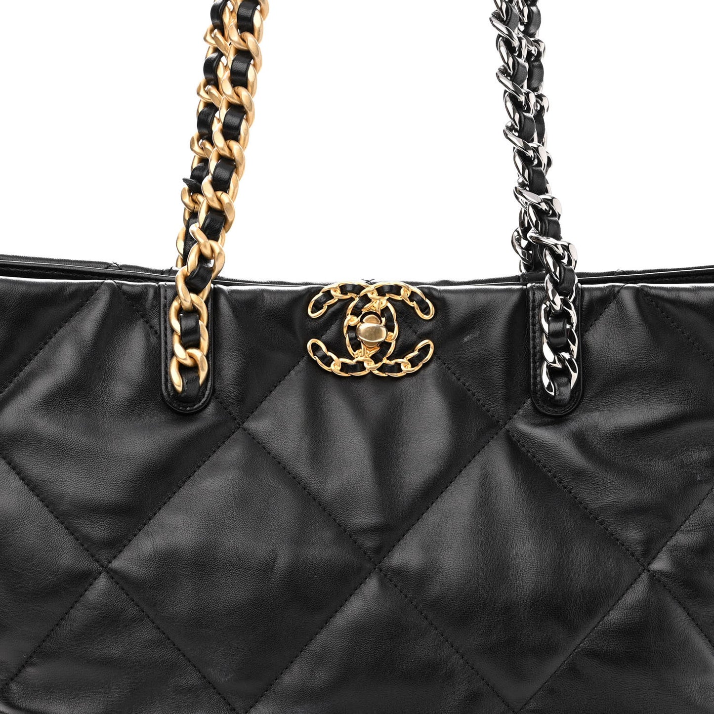 Lambskin Quilted Chanel 19 East West Shopping Bag Black