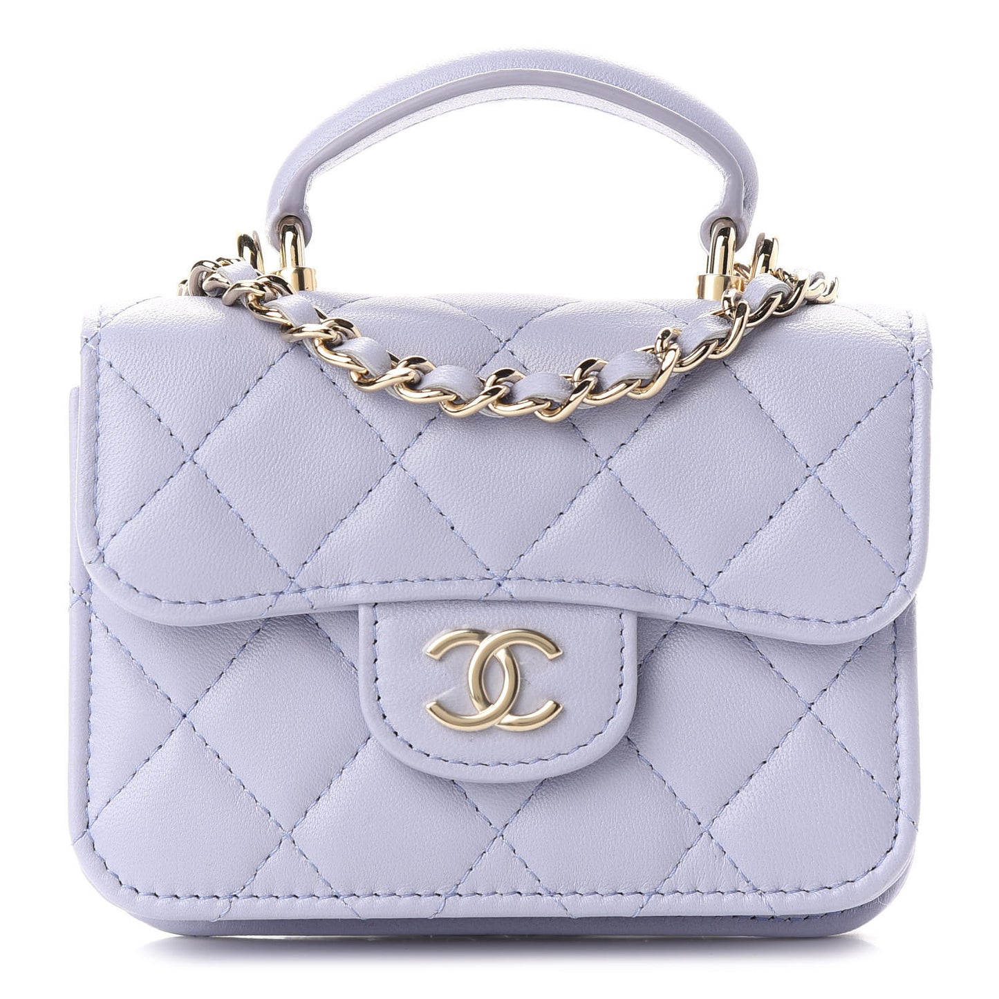 Lambskin Quilted Top Handle Flap Coin Purse With Chain Light Purple
