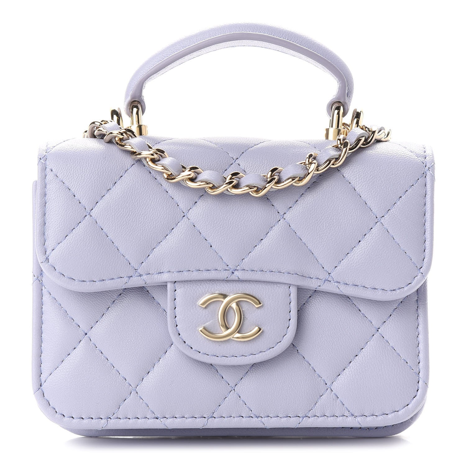 Chanel Lambskin Quilted Top Handle Flap Coin Purse With Chain Light Purple 1 of 10