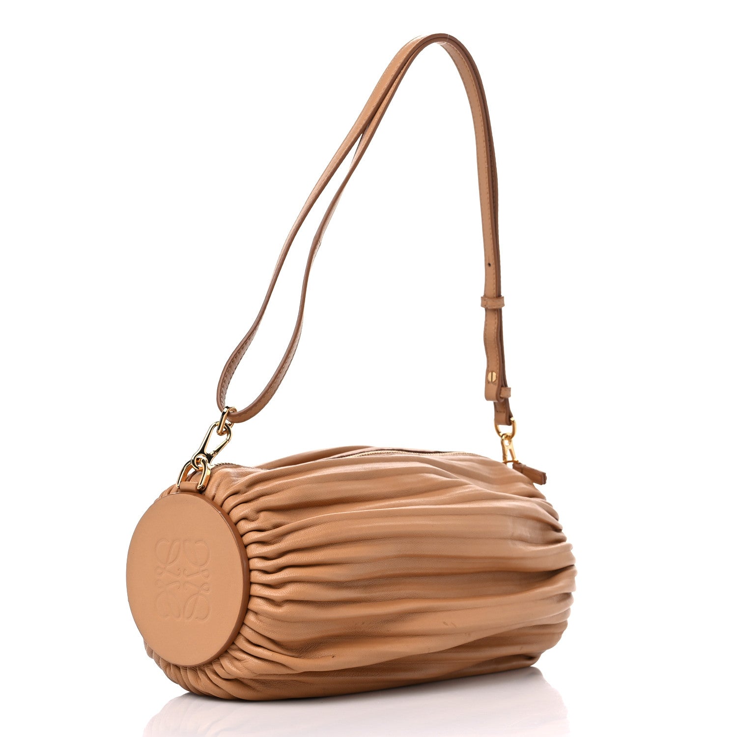 Loewe Lambskin Pleated Bracelet Pouch Shoulder Bag Warm Desert 3 of 11