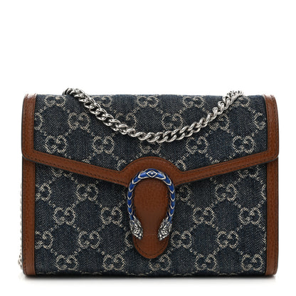 Gucci New Denim GG Monogram Dollar Calfskin Enamel Mini Dionysus Chain Wallet Blue Tea Cuir Epilog Electric Blue 1 of 12