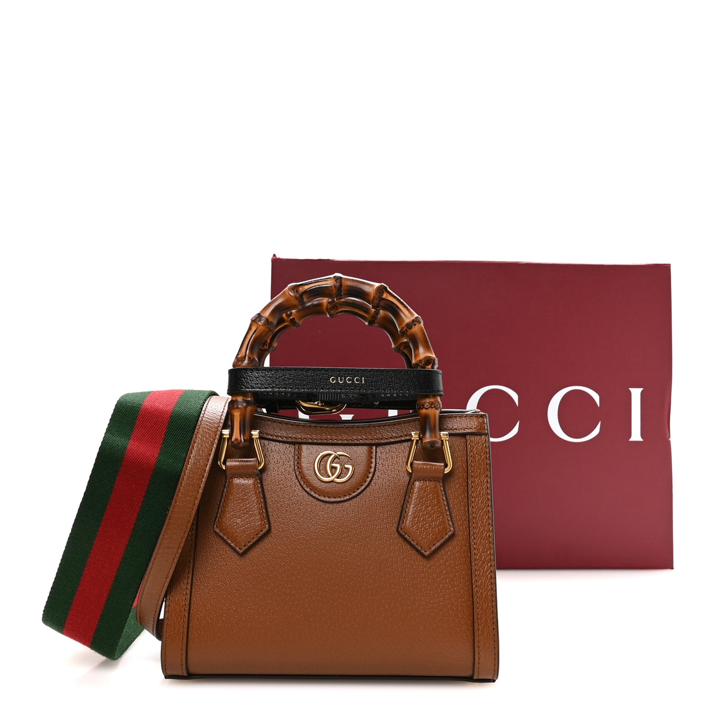 Textured Dollar Calfskin Web Mini Diana Tote Bag Cuir Black