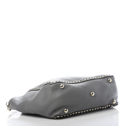 Valentino Garavani Pebbled Calfskin Medium Rockstud Tote Grey 4 of 11
