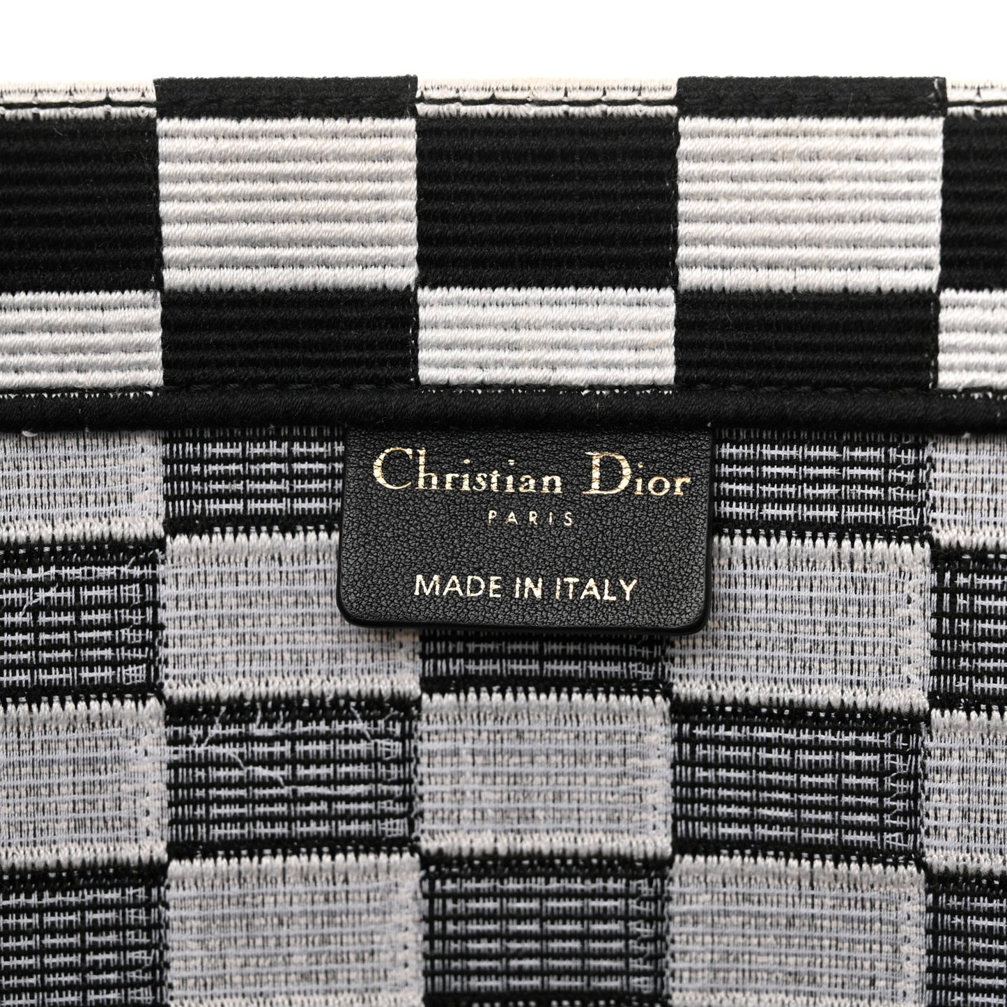 Canvas Embroidered Checkered Book Tote Black White