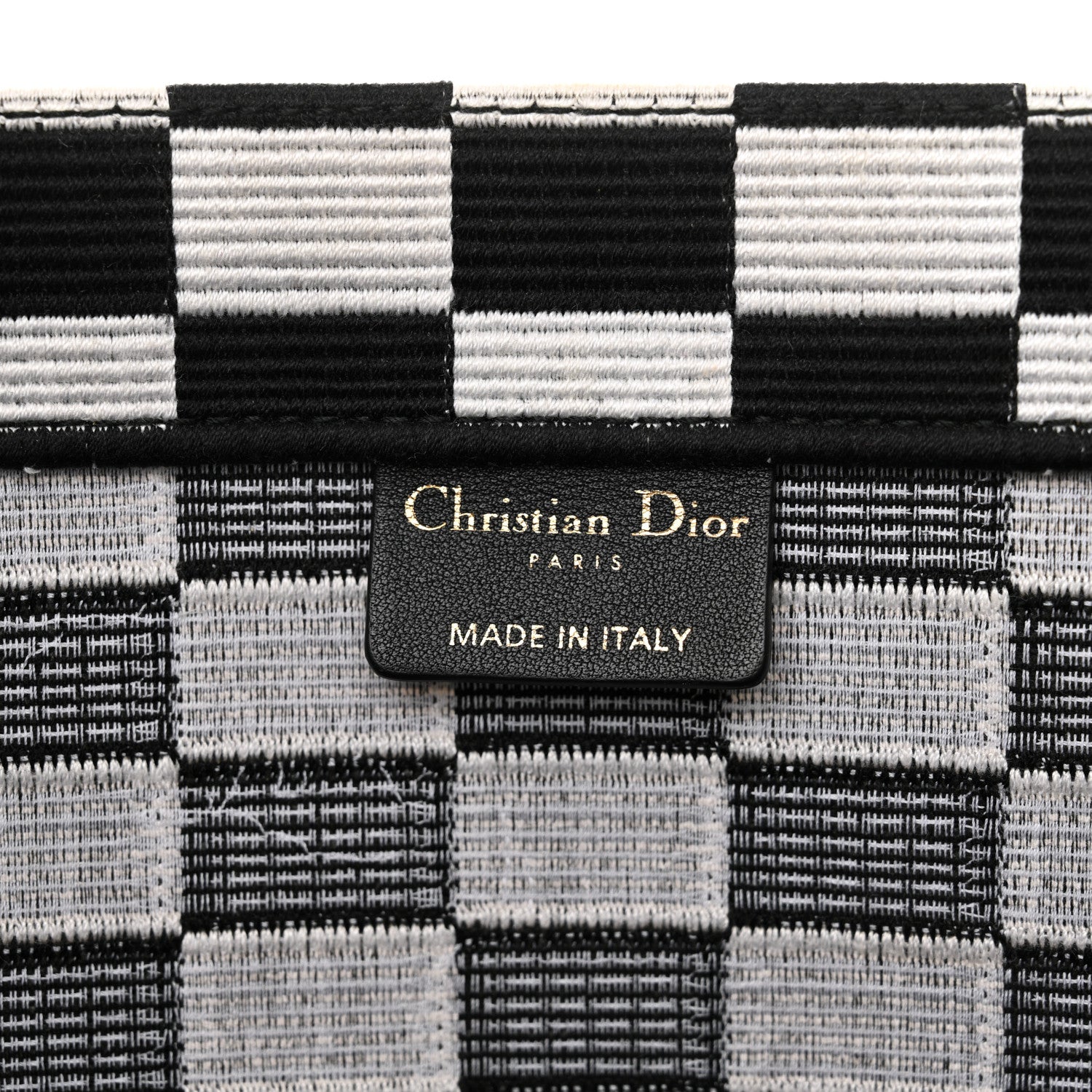 Christian Dior Canvas Embroidered Checkered Book Tote Black White 6 of 13