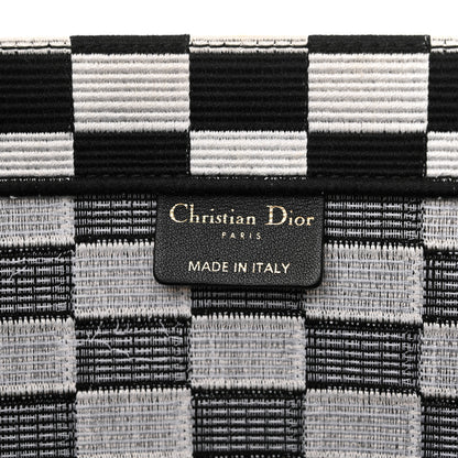 Christian Dior Canvas Embroidered Checkered Book Tote Black White 6 of 13
